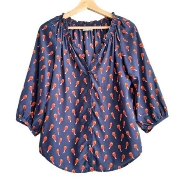 OLD NAVY Bird Print Button Down Blouse Top Sz M - Picture 1 of 8